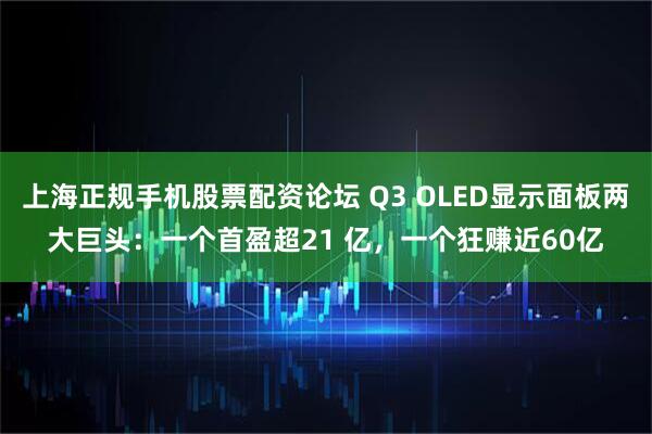 上海正规手机股票配资论坛 Q3 OLED显示面板两大巨头：一个首盈超21 亿，一个狂赚近60亿